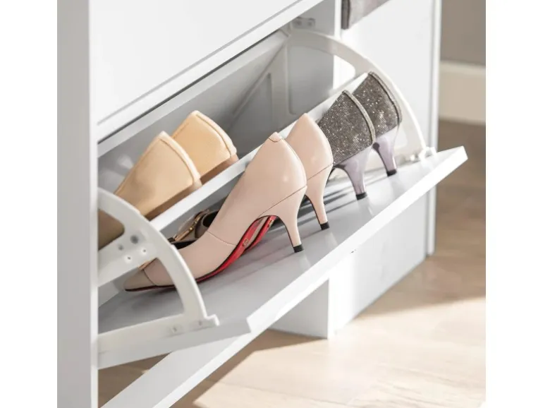 SoBuy Schuhkipper mit 3 Klappen Schuhschrank Schuhkommode Weiß FSR107-W