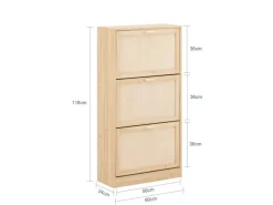 SoBuy Schuhschrank mit 3 Klappen Schuhregal Schuhkommode 60x118x24cm Natur FSR159-N