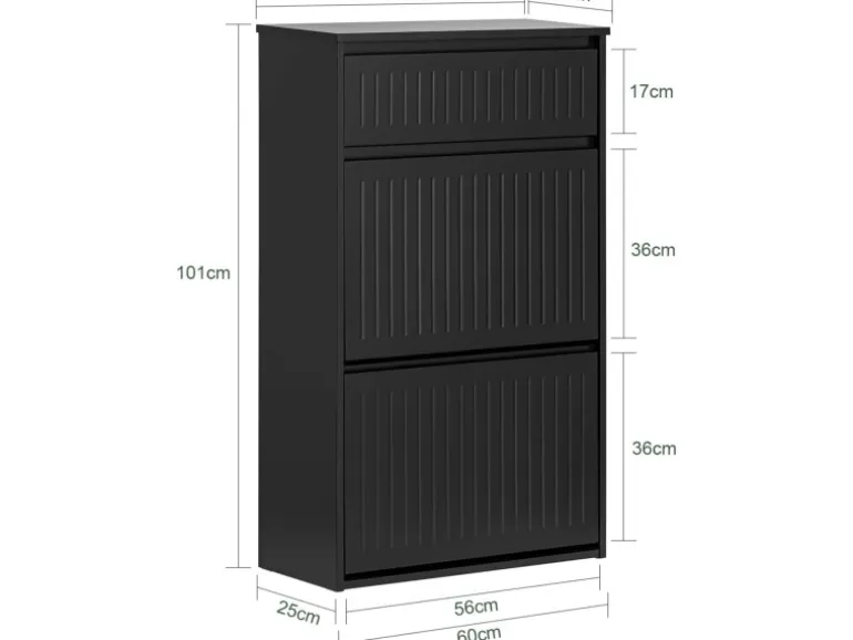 SoBuy Schuhschrank mit 2 Klappen und 1 Schublade Schuhkommode 61x100x26cm Schwarz FSR165-SCH