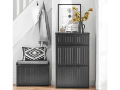 SoBuy Schuhschrank mit 2 Klappen und 1 Schublade Schuhkommode 61x100x26cm Schwarz FSR165-SCH
