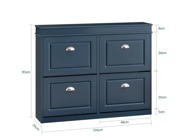 SoBuy Schuhschrank mit 4 Klappen Schuhkommode MDF Schuhregal 105x82x24cm Blau FSR79-B