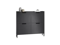 SoBuy Schuhschrank Schmal mit 4 Klappen Schuhkommode 100x91x19cm Schwarz FSR100-SCH