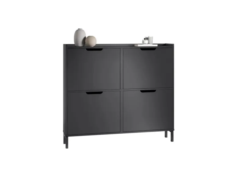 SoBuy Schuhschrank Schmal mit 4 Klappen Schuhkommode 100x91x19cm Schwarz FSR100-SCH
