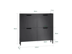 SoBuy Schuhschrank Schmal mit 4 Klappen Schuhkommode 100x91x19cm Schwarz FSR100-SCH