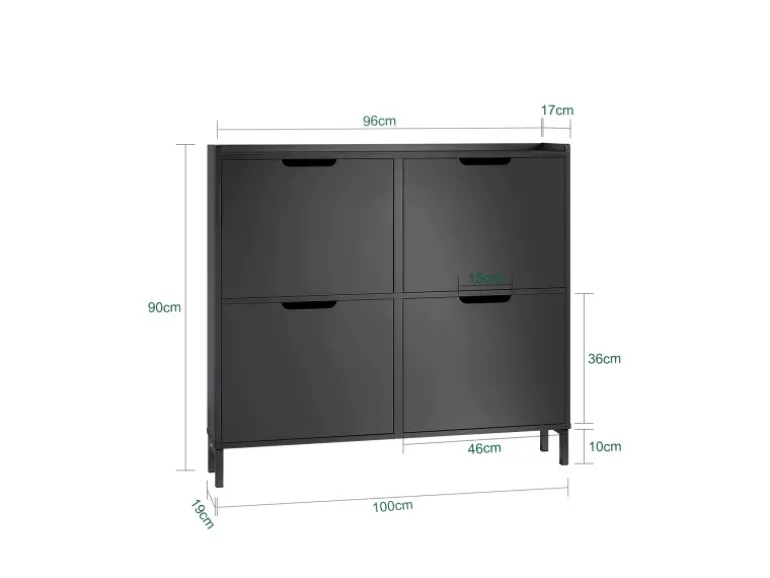 SoBuy Schuhschrank Schmal mit 4 Klappen Schuhkommode 100x91x19cm Schwarz FSR100-SCH