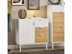 SoBuy Sideboard Küchenschrank Kommode Weiß/Natur 75x76x35cm FSB91-WN