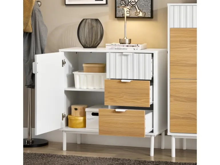 SoBuy Sideboard Küchenschrank Kommode Weiß/Natur 75x76x35cm FSB91-WN