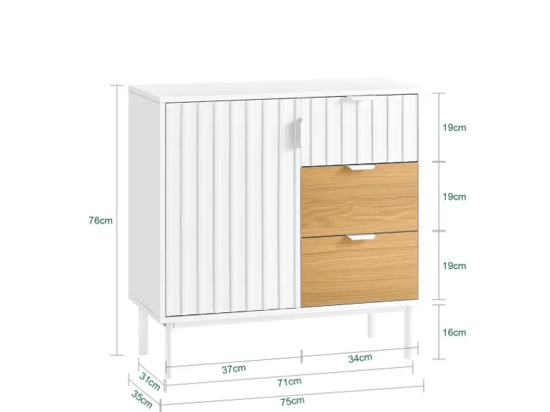 SoBuy Sideboard Küchenschrank Kommode Weiß/Natur 75x76x35cm FSB91-WN