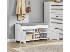 SoBuy Sitzbank mit Stauraum Schuhbank MDF Weiß 90cm FSR102-W