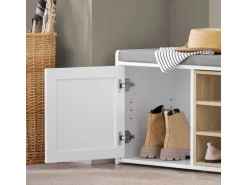 SoBuy Sitzbank mit Stauraum und Sitzfläche Weiß Holz FSR109-WN