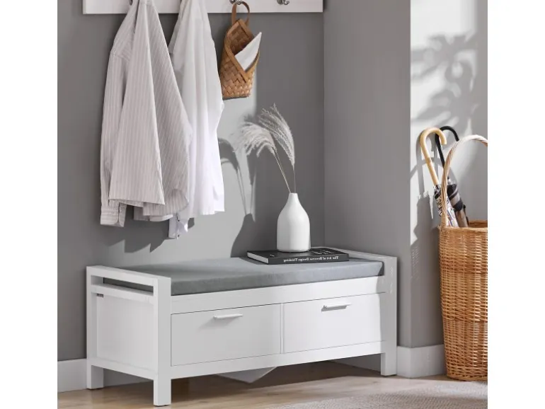 SoBuy Sitzbank mit Stauraum und 2 Schubladen MDF Weiß FSR74-W