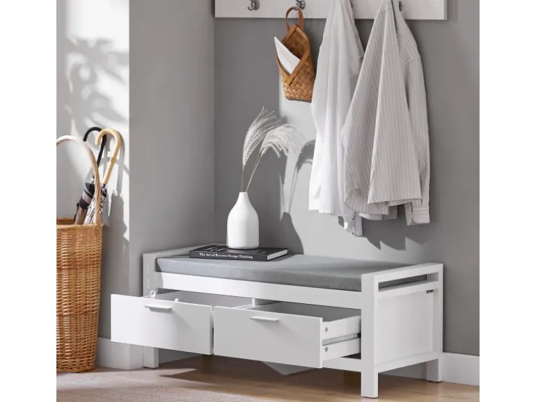SoBuy Sitzbank mit Stauraum und 2 Schubladen MDF Weiß FSR74-W