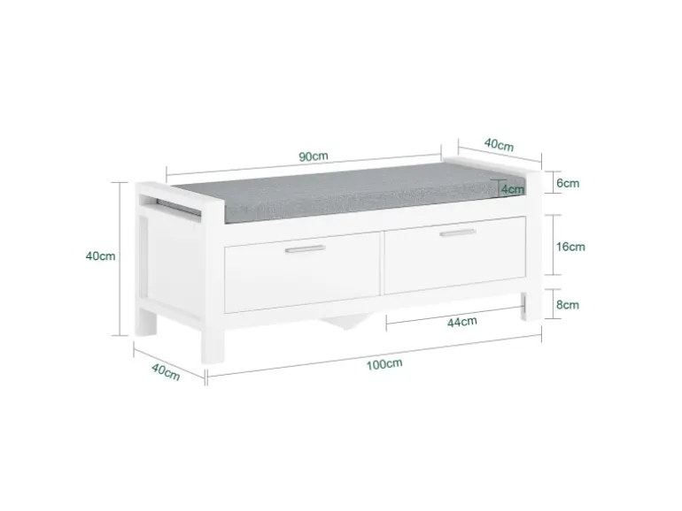 SoBuy Sitzbank mit Stauraum und 2 Schubladen MDF Weiß FSR74-W