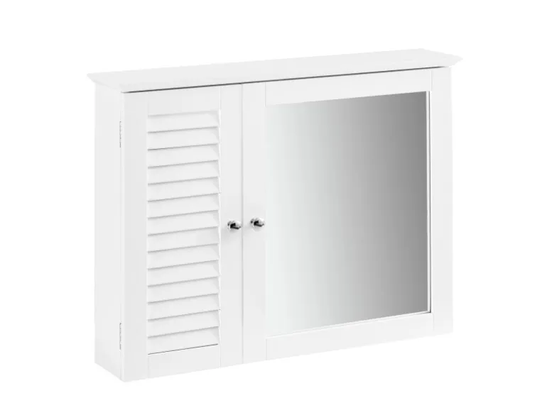 SoBuy Spiegelschrank mit Lamellentür Hängeschrank Wandschrank Weiß BZR55-W