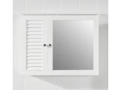 SoBuy Spiegelschrank mit Lamellentür Hängeschrank Wandschrank Weiß BZR55-W