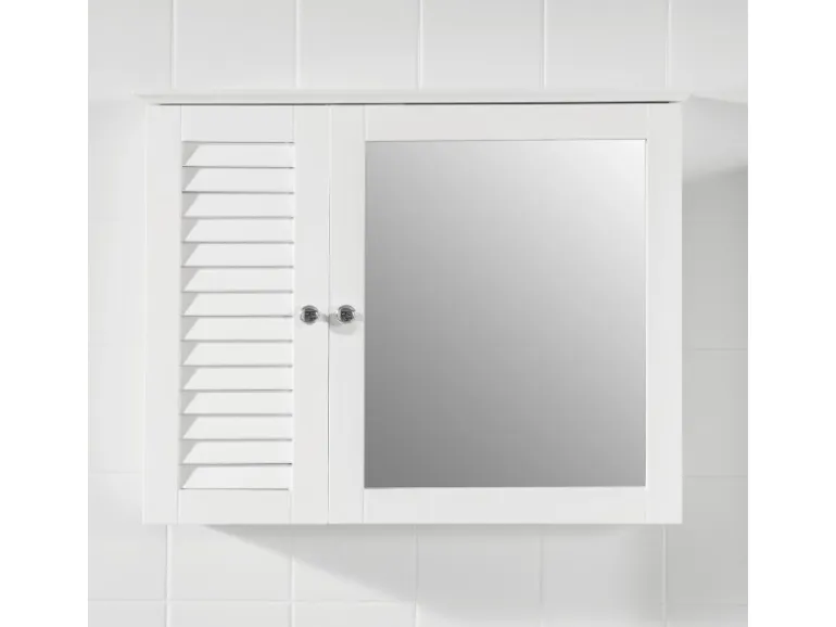 SoBuy Spiegelschrank mit Lamellentür Hängeschrank Wandschrank Weiß BZR55-W
