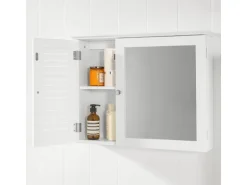 SoBuy Spiegelschrank mit Lamellentür Hängeschrank Wandschrank Weiß BZR55-W