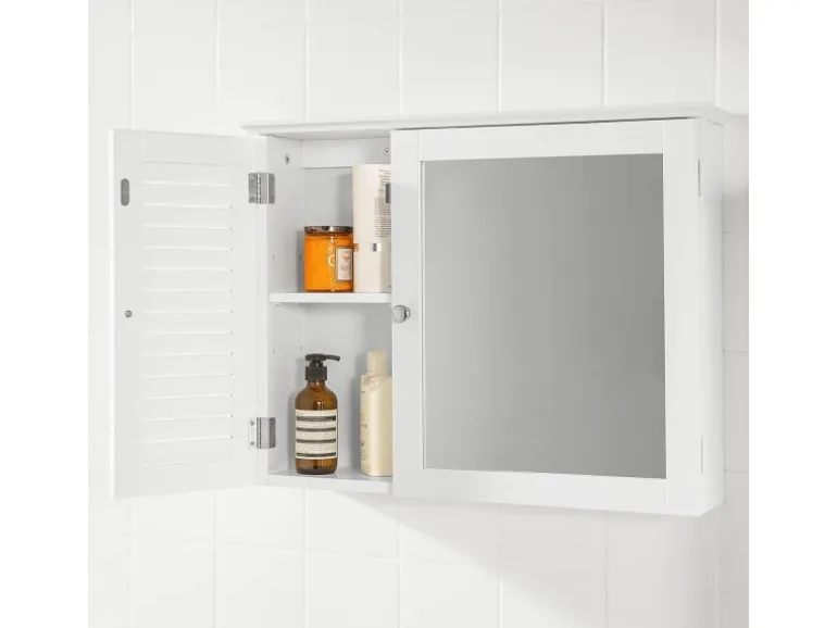 SoBuy Spiegelschrank mit Lamellentür Hängeschrank Wandschrank Weiß BZR55-W