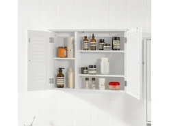 SoBuy Spiegelschrank mit Lamellentür Hängeschrank Wandschrank Weiß BZR55-W