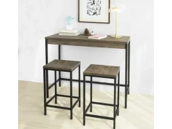 SoBuy 3-teilig Bartisch mit 2 Barhockern Esszimmer MDF Metall Natur OGT30-N