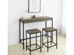 SoBuy 3-teilig Bartisch mit 2 Barhockern Esszimmer MDF Metall Natur OGT30-N