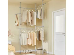 SoBuy Teleskop Kleiderständer mit 4 Kleiderstangen Garderobenständer Grau KLS03-II-HG