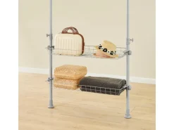 SoBuy Teleskop Kleiderständer mit 5 Kleiderstangen und 2 Körben Garderobenständer KLS04-II-HG