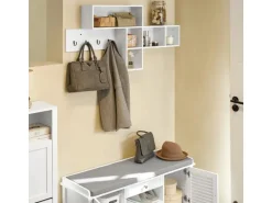 SoBuy Wandgarderobe Flurgarderobe Kleiderhaken Hängeregal mit 4 Haken Weiß FHK17-W