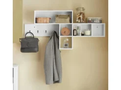 SoBuy Wandgarderobe Flurgarderobe Kleiderhaken Hängeregal mit 4 Haken Weiß FHK17-W
