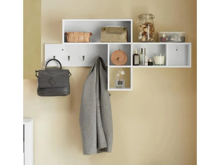 SoBuy Wandgarderobe Flurgarderobe Kleiderhaken Hängeregal mit 4 Haken Weiß FHK17-W