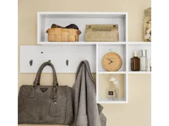 SoBuy Wandgarderobe Flurgarderobe Kleiderhaken Hängeregal mit 4 Haken Weiß FHK17-W