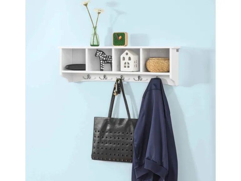 SoBuy Wandgarderobe mit 5 Haken Holzwerkstoff Weiß FRG48-L-W