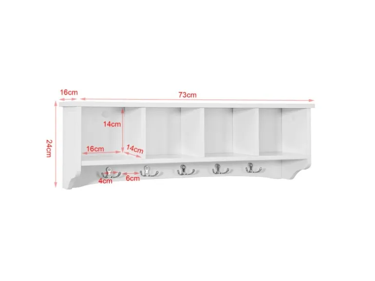 SoBuy Wandgarderobe mit 5 Haken Holzwerkstoff Weiß FRG48-L-W