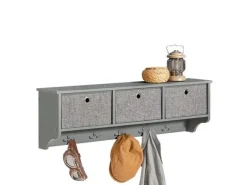 SoBuy Wandgarderobe mit 3 Körben und 5 Haken MDF Vlies Grau FRG282-HG