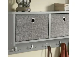 SoBuy Wandgarderobe mit 3 Körben und 5 Haken MDF Vlies Grau FRG282-HG