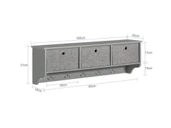 SoBuy Wandgarderobe mit 3 Körben und 5 Haken MDF Vlies Grau FRG282-HG