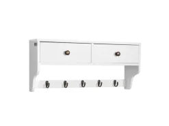 SoBuy Wandgarderobe mit 2 Schubladen und 5 Haken Holz Weiß FRG178-W