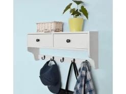 SoBuy Wandgarderobe mit 2 Schubladen und 5 Haken Holz Weiß FRG178-W