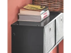 SoBuy Wandgarderobe mit 3 Körben und 5 Haken Holz Schwarz FRG282-SCH
