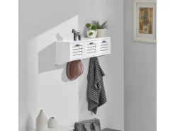 SoBuy Wandgarderobe mit 3 Körben und 4 Haken MDF Weiß FHK19-W