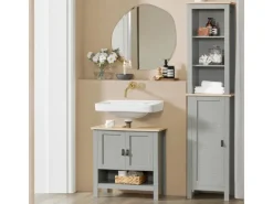 SoBuy Waschbeckenunterschrank Badschrank mit 2 Türen und 1 Fach 60x60x30cm Grau BZR69-HG