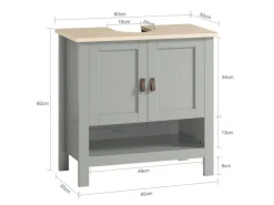 SoBuy Waschbeckenunterschrank Badschrank mit 2 Türen und 1 Fach 60x60x30cm Grau BZR69-HG