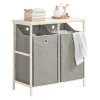 SoBuy Wäscheschrank mit 2 abnehmbaren Wäschesäcken Metall Vlies Grau BZR57-W