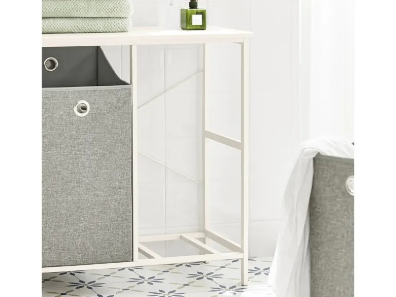 SoBuy Wäscheschrank mit 2 abnehmbaren Wäschesäcken Metall Vlies Grau BZR57-W