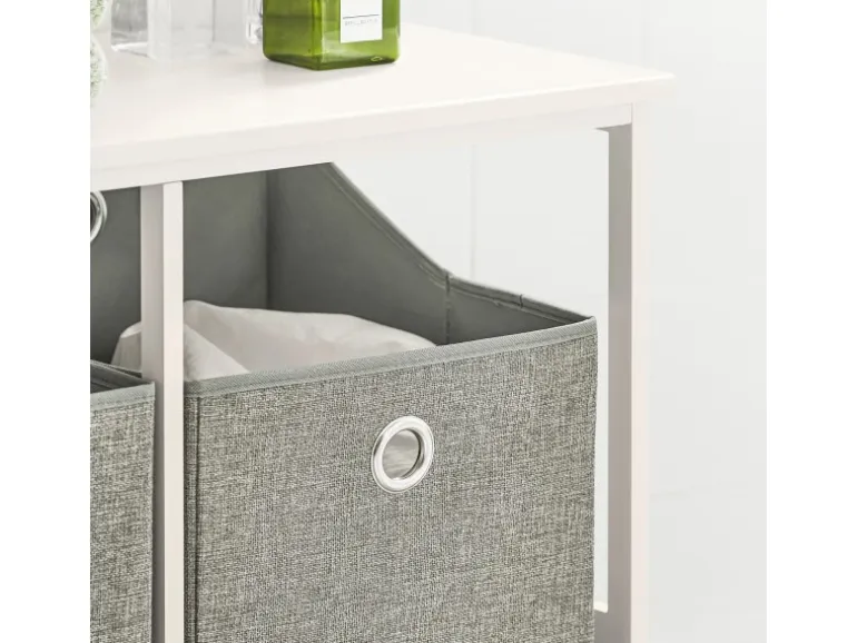 SoBuy Wäscheschrank mit 2 abnehmbaren Wäschesäcken Metall Vlies Grau BZR57-W