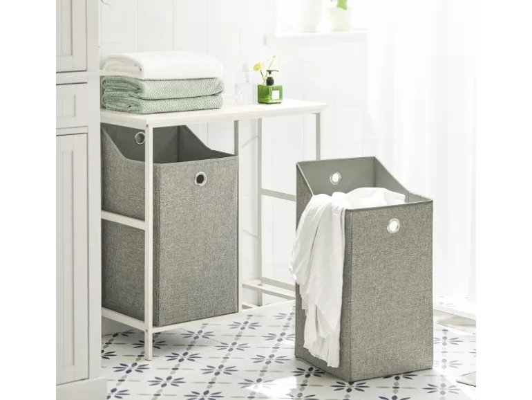 SoBuy Wäscheschrank mit 2 abnehmbaren Wäschesäcken Metall Vlies Grau BZR57-W