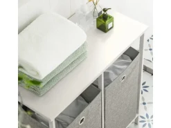 SoBuy Wäscheschrank mit 2 abnehmbaren Wäschesäcken Metall Vlies Grau BZR57-W