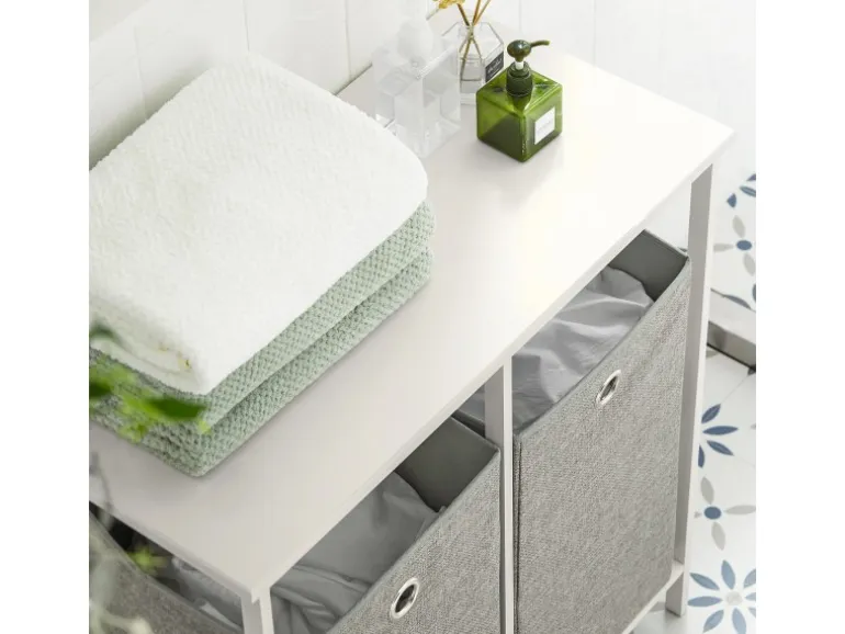 SoBuy Wäscheschrank mit 2 abnehmbaren Wäschesäcken Metall Vlies Grau BZR57-W