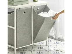 SoBuy Wäscheschrank mit 2 abnehmbaren Wäschesäcken Metall Vlies Grau BZR57-W