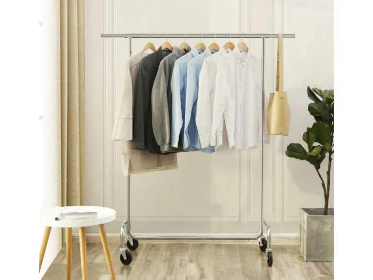 Songmics Kleiderständer mit Rollen 150 cm x 45 cm x 160 cm Silber